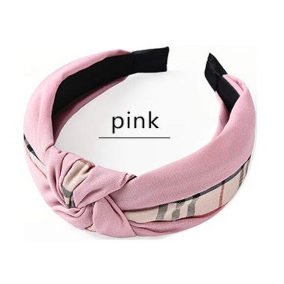 LUXE Pink Top Knot Silk Headband with Nova Check Plaid detail (LHXX006) - Picture 1 of 1